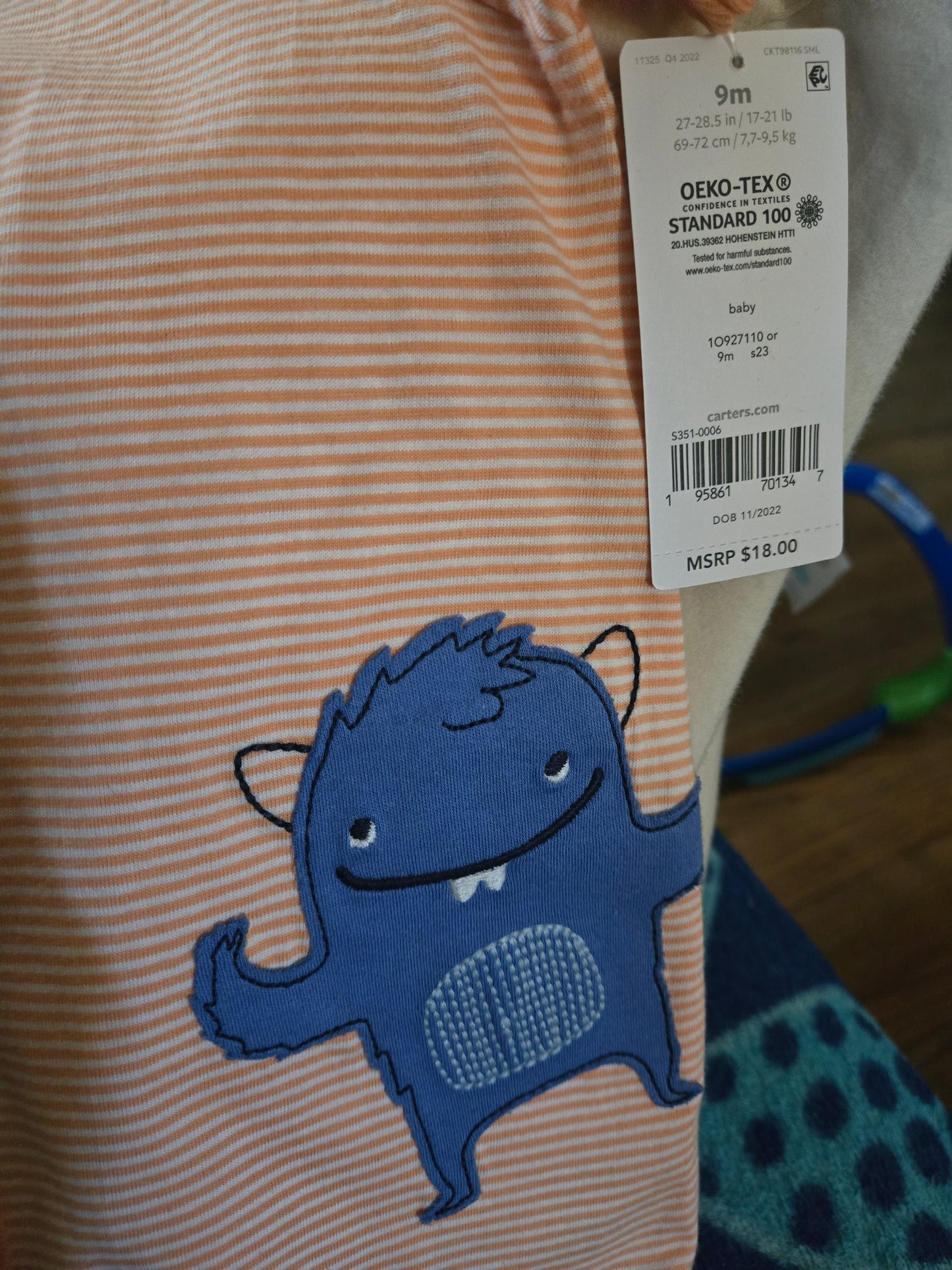 Carter's "monster" outfit